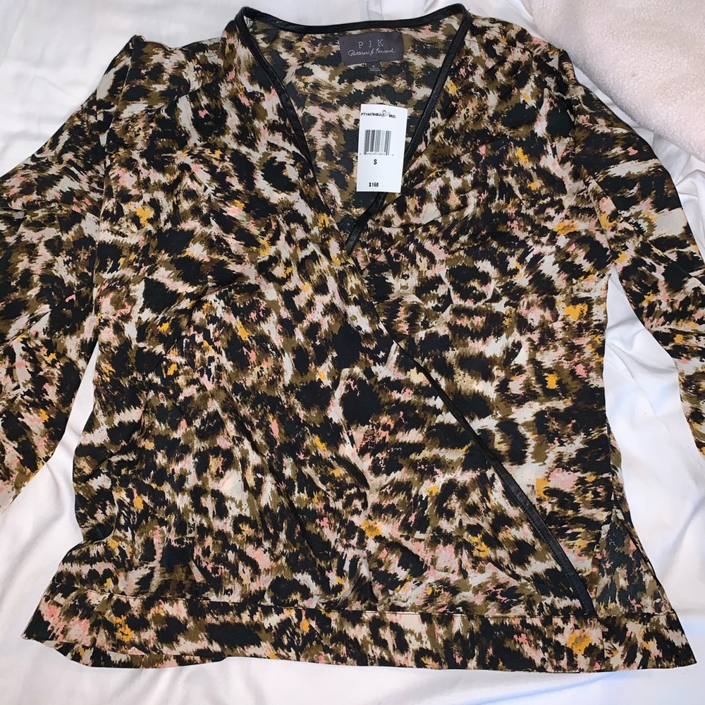 NWT PJK top with leather trim
